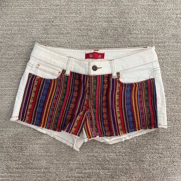 🪴$5/25🪴 F21 Boho Striped Festival Jean Cutoffs Denim Shorts 27 - Picture 1 of 12